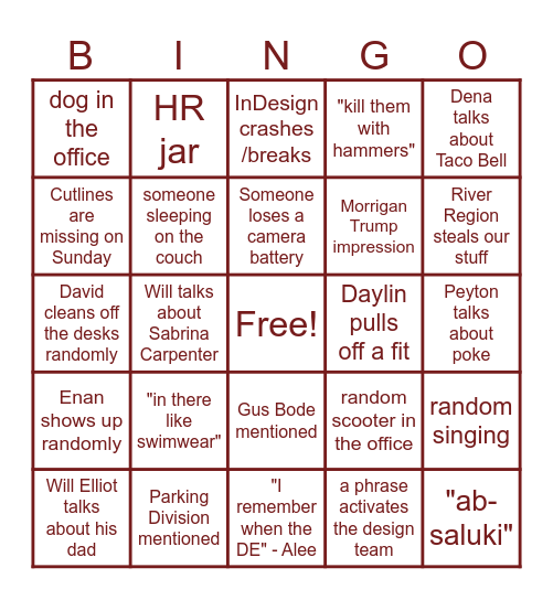 DE Office Bingo Card