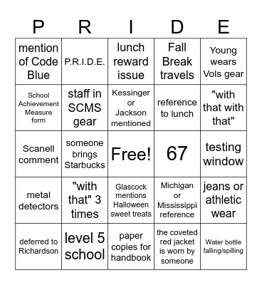 Use the word PRIDE in order to win Bingo Card