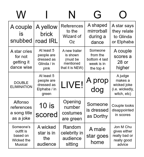 WINGO Bingo Card