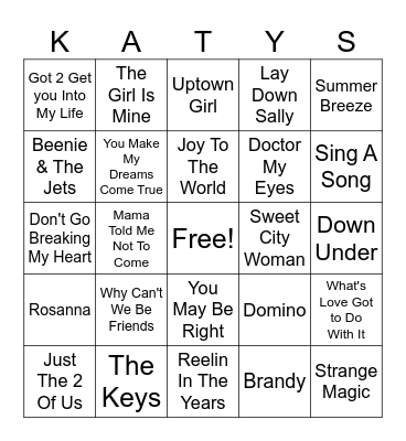 Yacht Rock Bingo Card