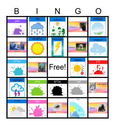 outma weather, colors, and 2nd names Bingo Card
