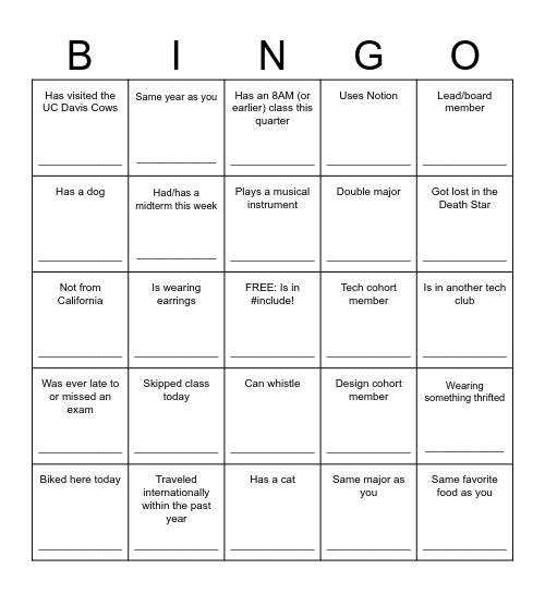 #include GM 1 Bingo! Bingo Card