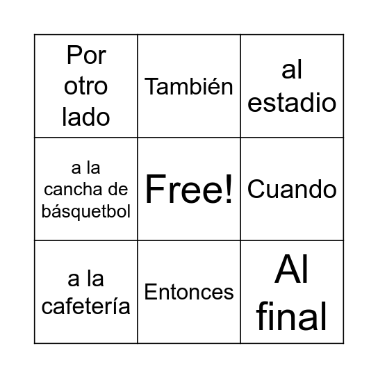 Conectores y el verbo IR Bingo Card