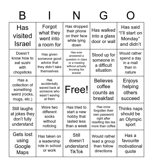 Solomon Leadership Program- Meet & Greet Bingo Card
