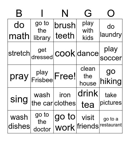 Activity Bingo Card