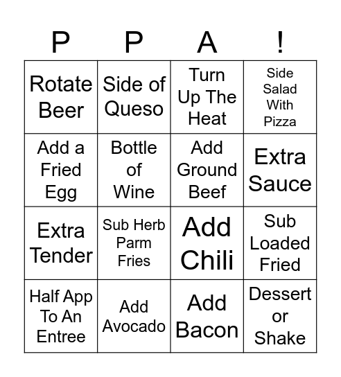 Upsell Bingo Card