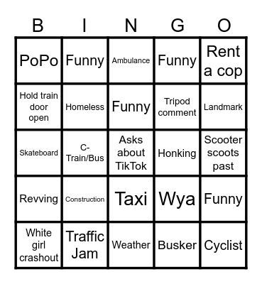YYC Stream Bingo Card
