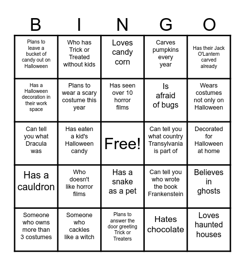 Halloween Lets Get To Know You Bingo Card