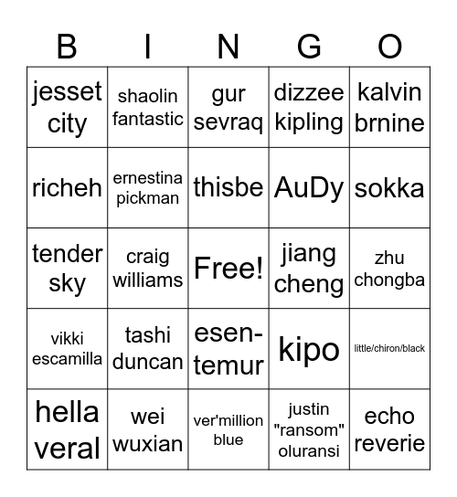 characters 2 make me crazyinsane Bingo Card