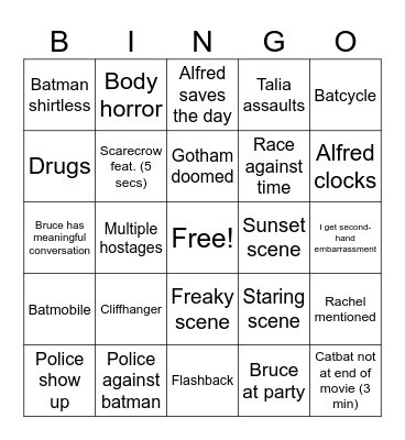 The dark knight rises Bingo Card
