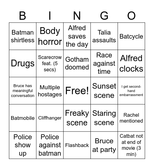 The dark knight rises Bingo Card