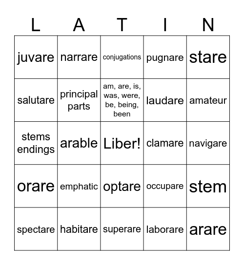 First Form Latin Unit 1 Bingo Card