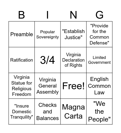 Foundations of American Government Bingo Card