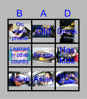 Bad Drivers Bingo Card