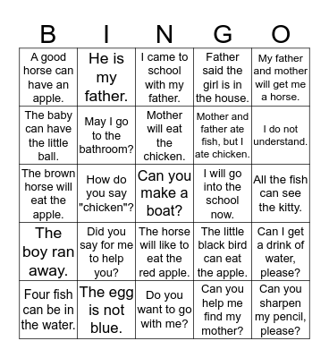 I say, you say! Bingo Card