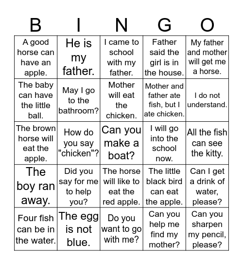 I say, you say! Bingo Card