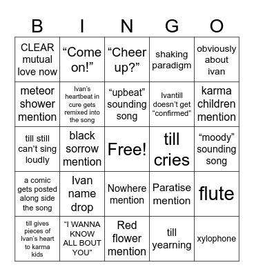 Scars song Bingo Card