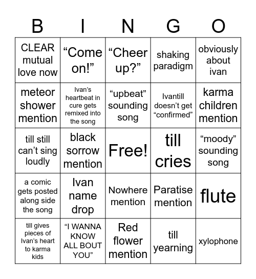 Scars song Bingo Card