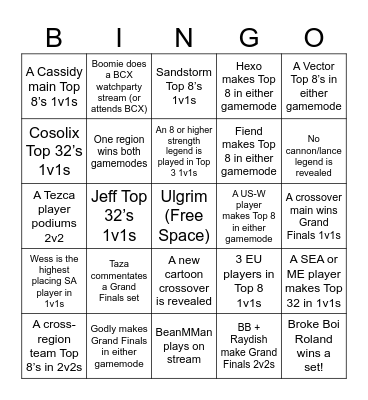 adamkool178's BCX Bingo Card Bingo Card