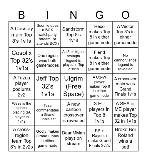 adamkool178's BCX Bingo Card Bingo Card
