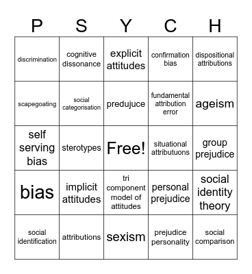 Psych Bingo Card
