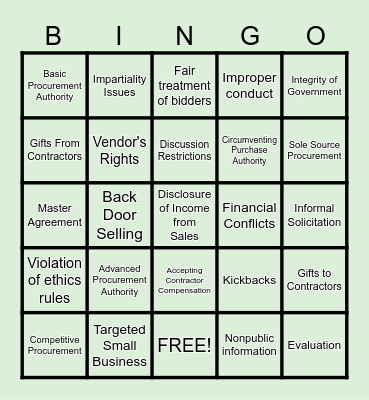 Procurement BINGO Card