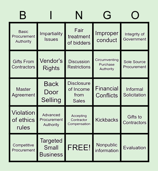 Procurement BINGO Card