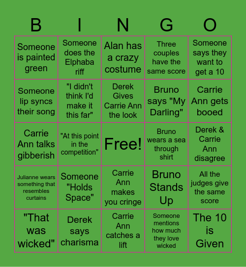 Wicked Dancing With the Stars BINGO Card