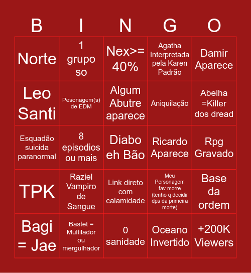 Hexatombe Bingo Card