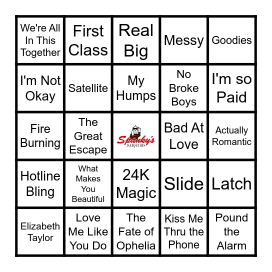 Spanky"s Music Bingo 10/21/25 Bingo Card