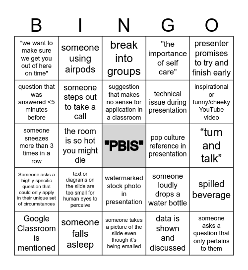 Professional Development Day Bingo Card