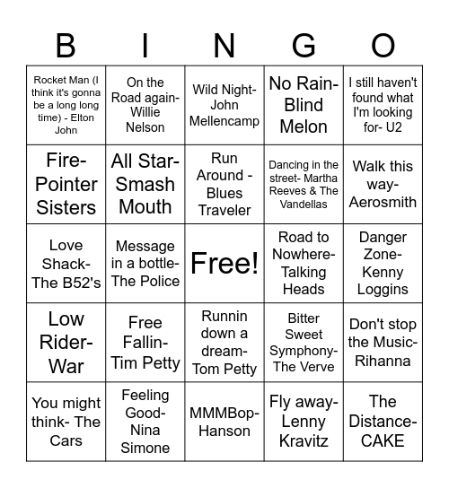 YY#51 Road Trip 2! Bingo Card