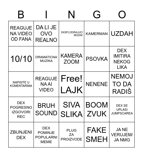 DEXROCK BINGO Card