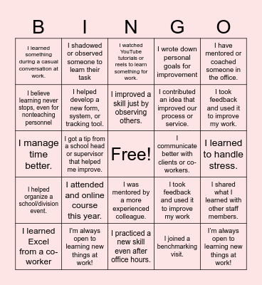 Workplace Bingo: I Learned It By… Bingo Card