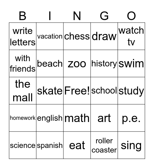 la escuela Bingo Card
