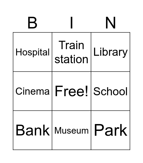 places in town Bingo Card