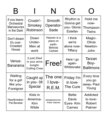 YY# 10 80's Shamaties! Bingo Card