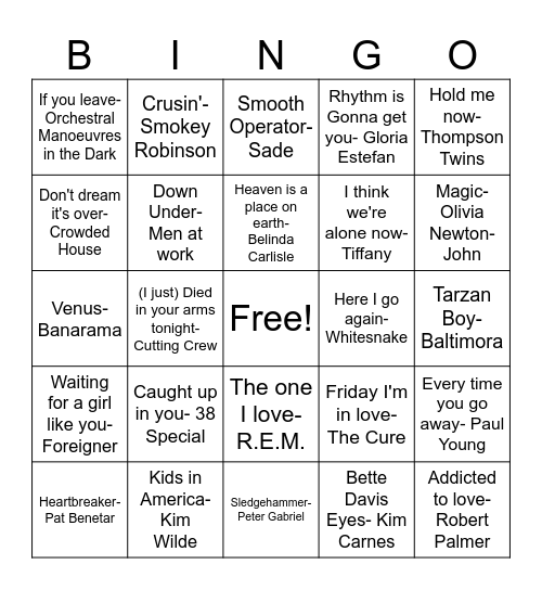 YY# 10 80's Shamaties! Bingo Card