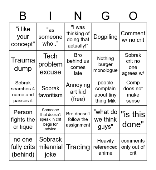 Drawing Bingo Card