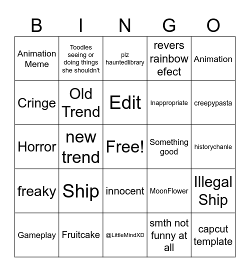 Dandy's World TikTok Compilation Bingo Card