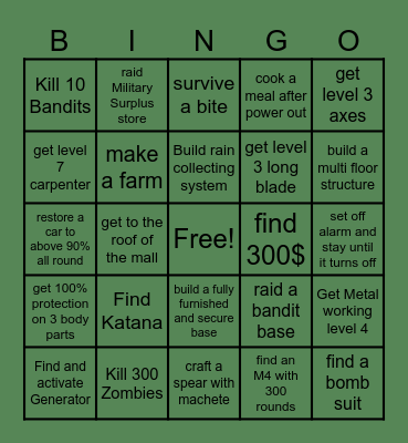 Zomoid Bingo Card