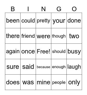 Heart Word Bingo Card