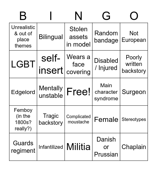 G&B OC Bingo card Bingo Card