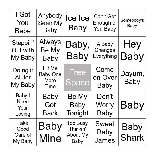 Music Bingo: The Baby Version Bingo Card