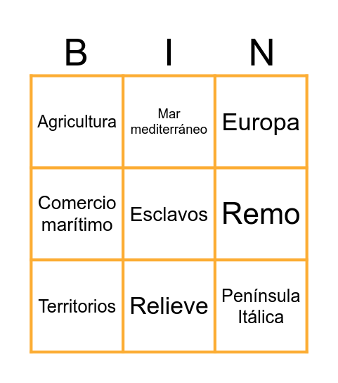 Civilización Romana Bingo Card