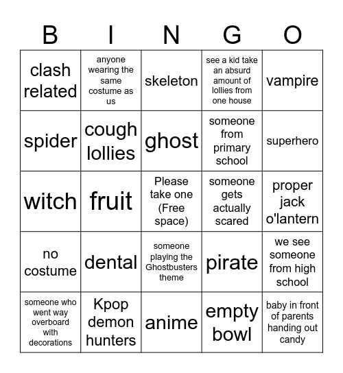 Halloween Bungo Bingo Card