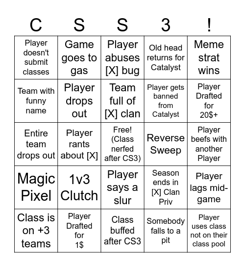 Catalyst Season 3 Bingo Card
