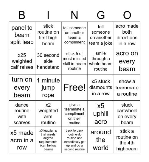 Beam Bingo Card