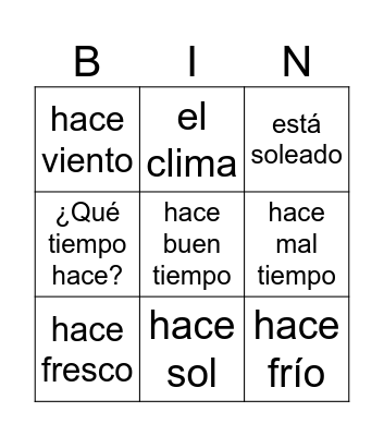 El clima Bingo Card