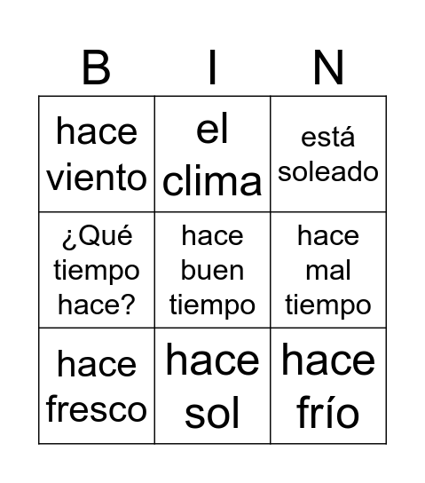 El clima Bingo Card